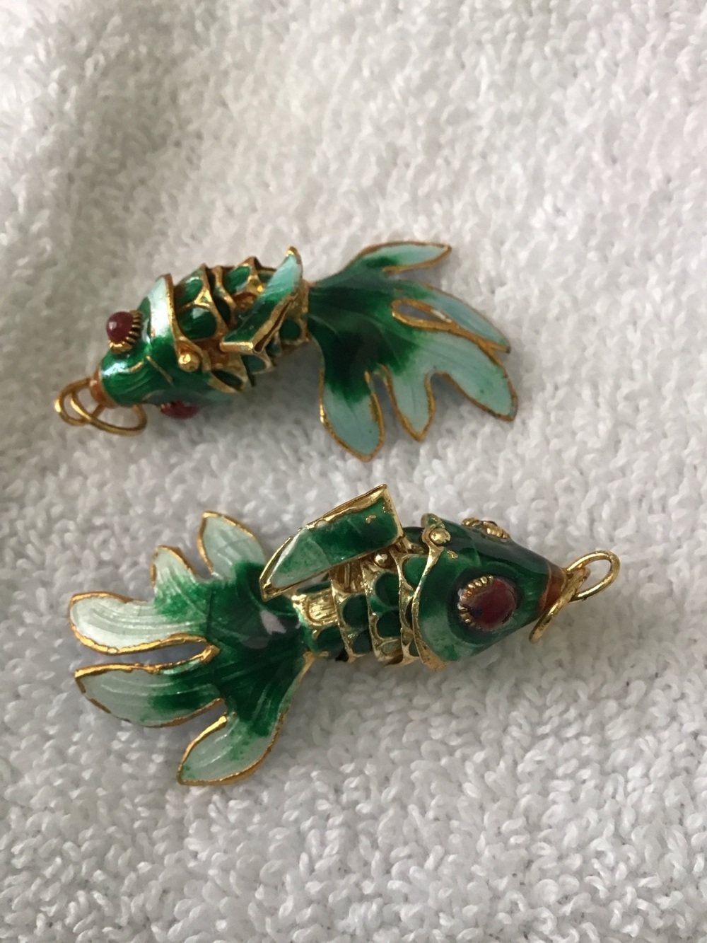 Vintage Chinese cloisonné Enamel Articulated koi fish pendants